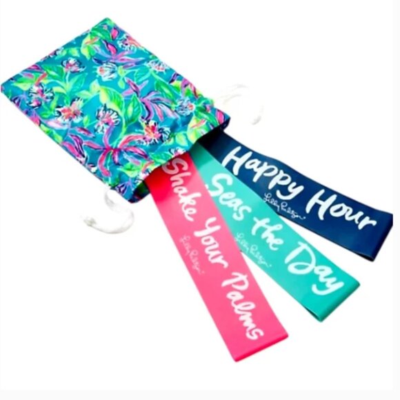 Lilly Pulitzer resistance bands set of 3 in turquoise keep on beleafing bag NWT - Picture 1 of 6